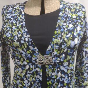 JM COLLECTION 3/4 SLEEVE TOP WITH SILVER METALLIC BUCKLE AT WAIST FAUX CAMI  PM